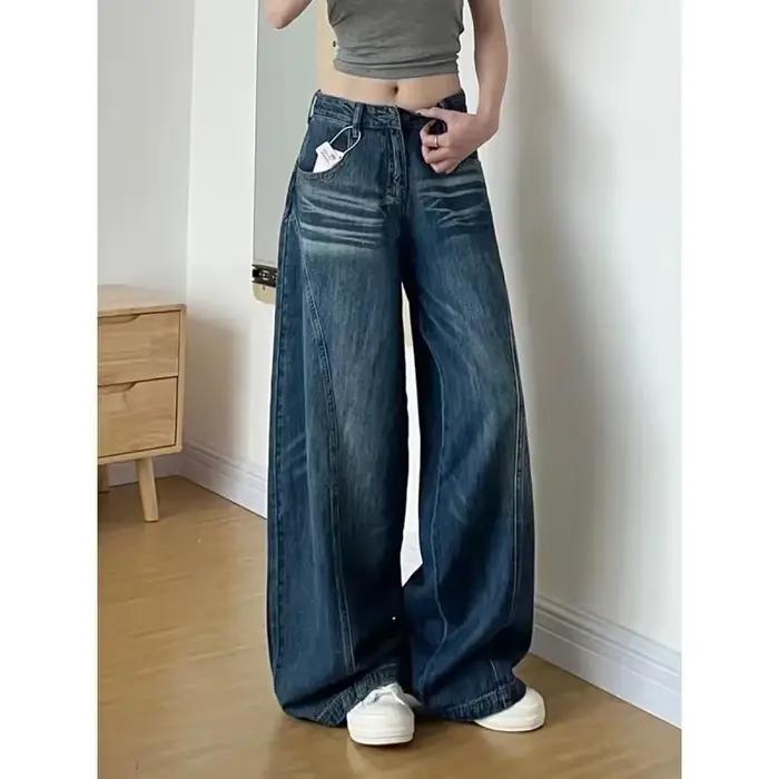 Jean taille haute à jambes larges pour femmes