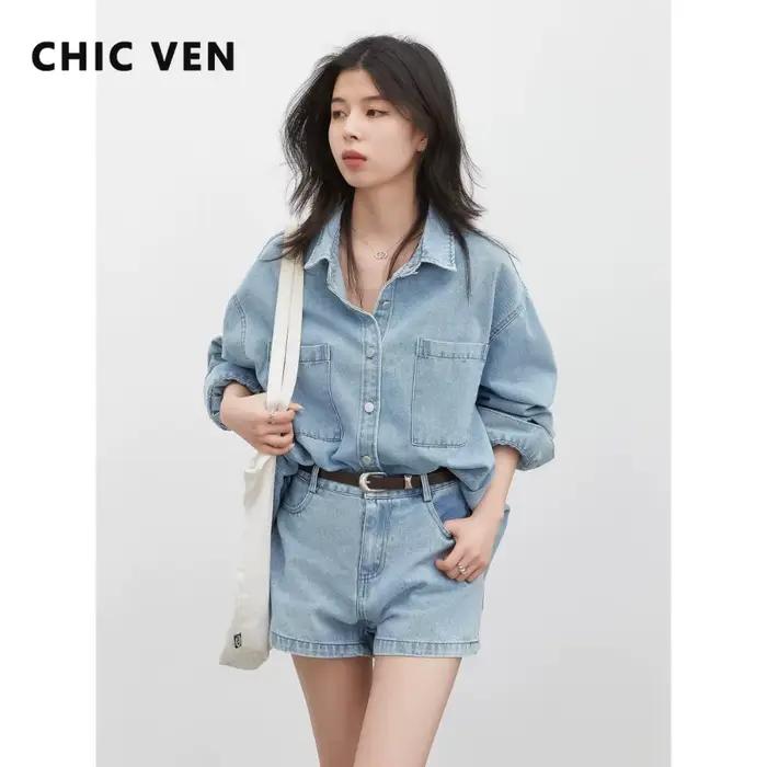 CHIC VEN Chemise en jean coréenne pour femme