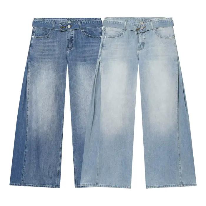 Jean décontracté lavé à jambe droite pour femme