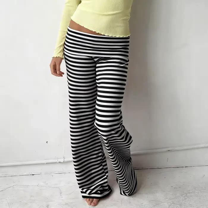Preppy Girl Coquette taille basse coupe ample pantalon femmes rayé plis