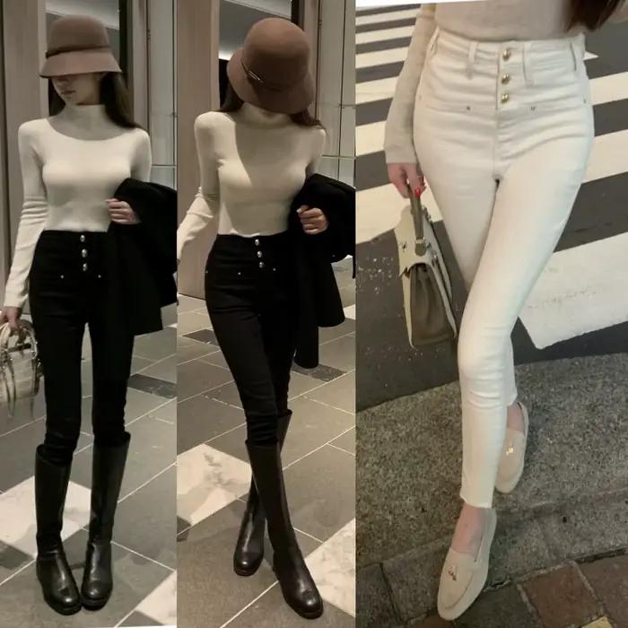 Nouveau blanc jean moulant Femme taille haute décontractée Stretch