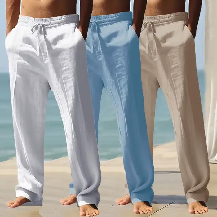 Pantalon décontracté polyester pour hommes, coloris unis, taille élastique, ample, fitness, léger, jambes larges, streetwear, été occasions quotidiennes