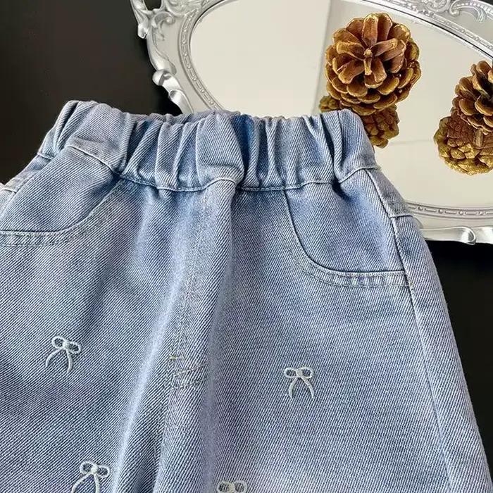Jeans pour filles, mode printemps-automne, pantalon droit à nœud pour enfants, pantalon décontracté à jambes larges, 2-9 ans