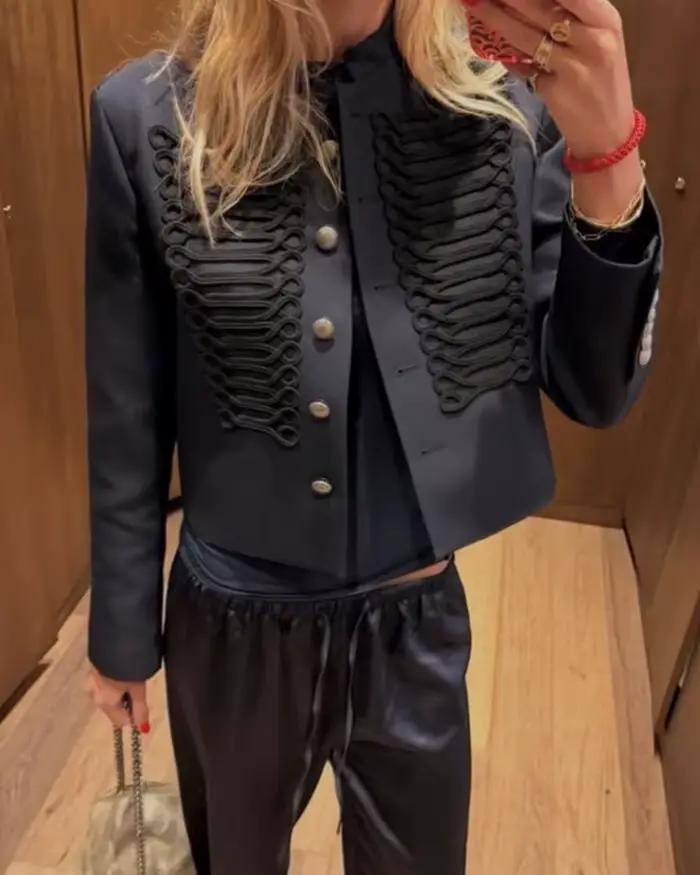 Veste Courte Femme Printemps-Automne 2026 Nouvelle Collection Manches Longues Boutonnée Simple