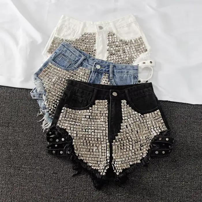 Punk Rivet denim shorts 2022 été printemps femmes taille haute lâche gland jeans
