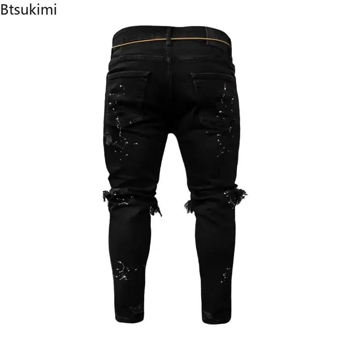 Jeans déchirés Btsukimi pour homme, bleu ciel et noir, style hip hop, ajustement confortable, idéal pour les soirées de club, fêtes et occasions décontractées