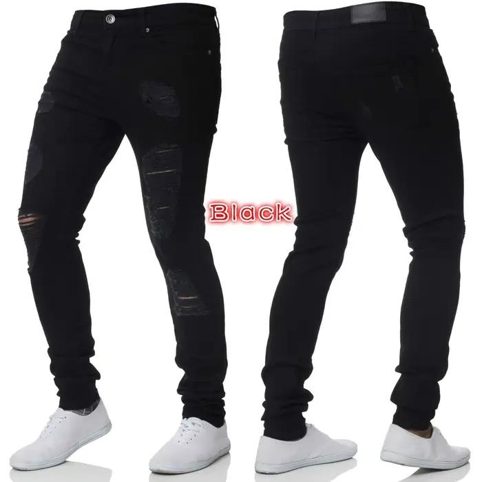 2023 Blanc Broderie Skinny Déchiré Jeans Hommes Coton Extensible Slim Fit Hip Hop Denim Pantalon