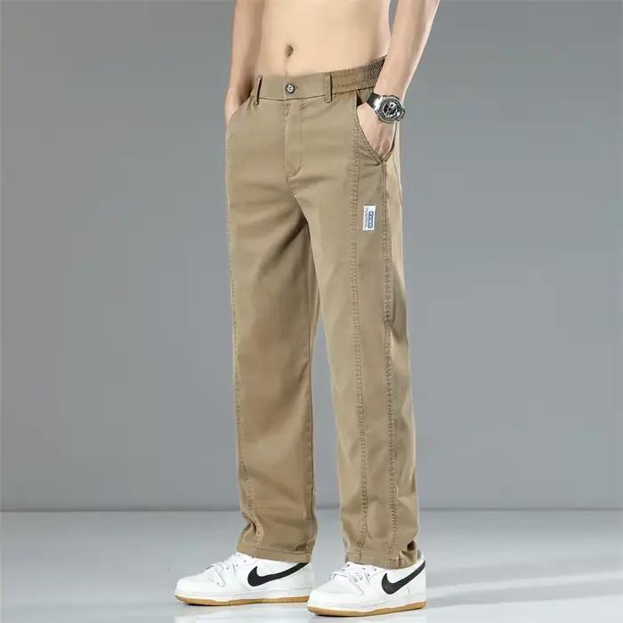 Summer Thin Men's Loose Straight Jeans Lyocell Soft Drape Business Casual Trousers Classic Smoke Gray Brand Ice Silk Denim Pants