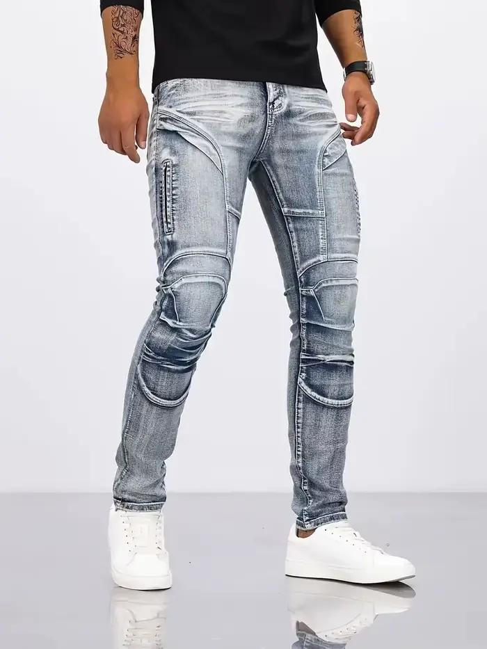 Jean patchwork en détresse bicolore pour hommes