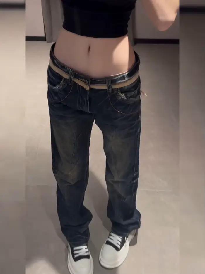 Nicemix américain or aile brodé taille basse jean pour les femmes printemps nouvelle mode épicé fille minceur décontracté Flare pantalon
