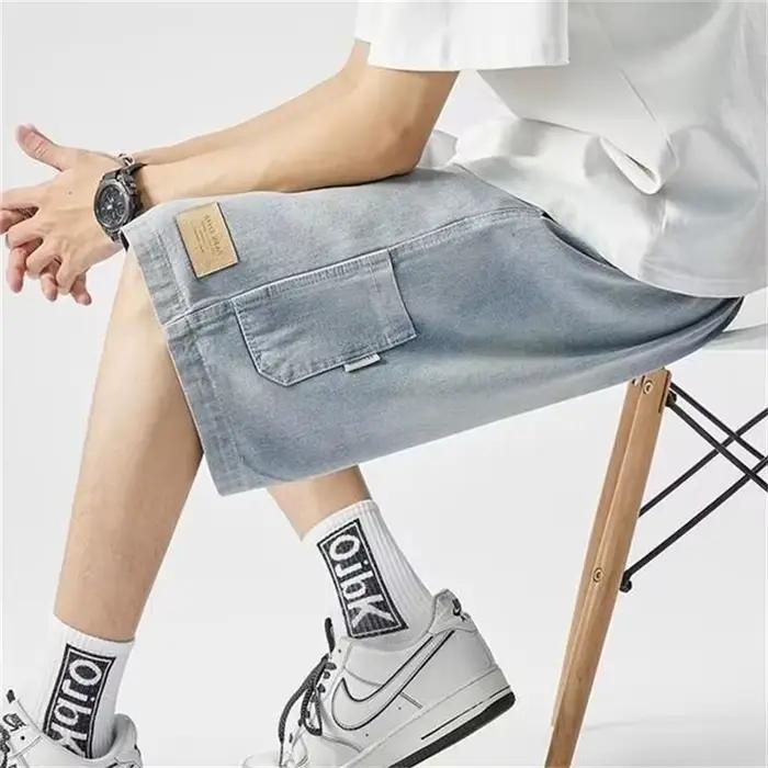 Été hommes en détresse jambe droite Baggy Jorts Y2K Vintage Streetwear Denim Bermuda Shorts 2026 nouveau Hip Hop mode court Jean