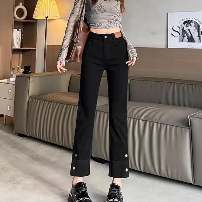 Femme jean taille haute jambe droite Denim pantalon pour femmes ajusté Vintage Chic et élégant Unique années 90