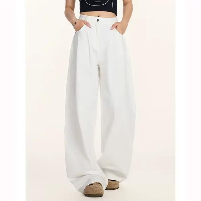 Jean classique tendance pour femme 2026 – Pantalon en denim ample et fin à jambe large