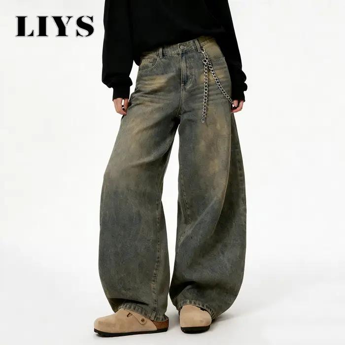 LIYS Jeans Américains Rétro Baggy à Jambes Larges pour Hommes