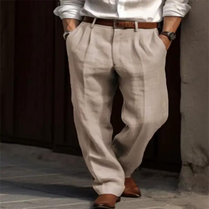 Vintage couleur unie pantalon en lin ample pour hommes printemps été nouveau