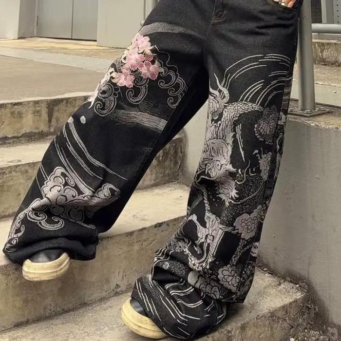 Jean brodé super large Y2K vintage populaire pour homme