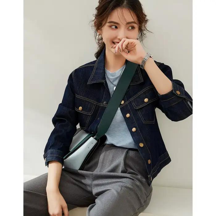 Veste en jean délavée vintage décontractée col rabattu pour femmes printemps automne 2024 LOUIS YAO