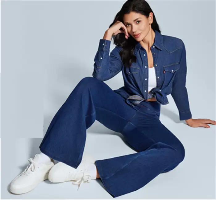Jean à jambes larges femme taille haute tirer sur Baggy extensible