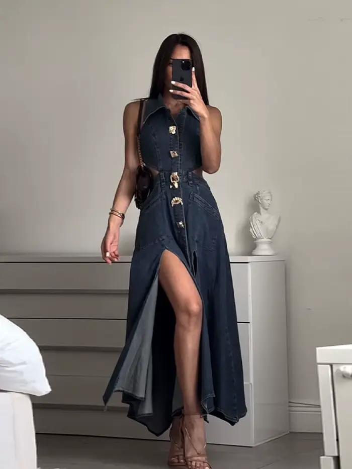 Robe en jean sans manches pour femmes style streetwear vintage pour toutes occasions été 2025