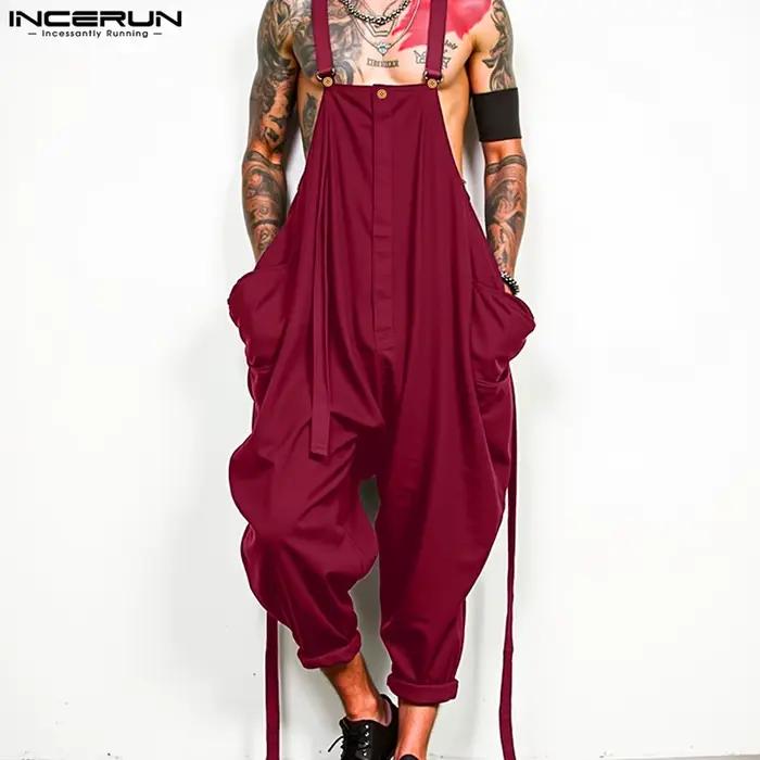 2025 hommes combinaisons couleur unie surdimensionné sans manches Streetwear jambe large barboteuses
