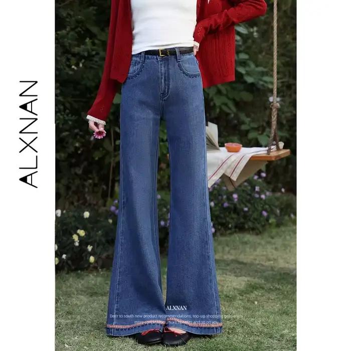 ALXNAN Jean évasé bleu 2026 – Pantalon long décontracté en denim pour femme