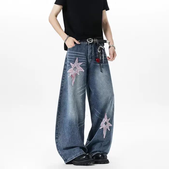 Pantalon incurvé en Denim brodé pour hommes