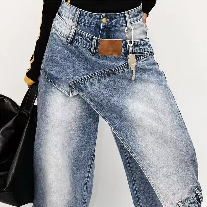ONE TO WAN Jeans à jambe droite plissé et délavé