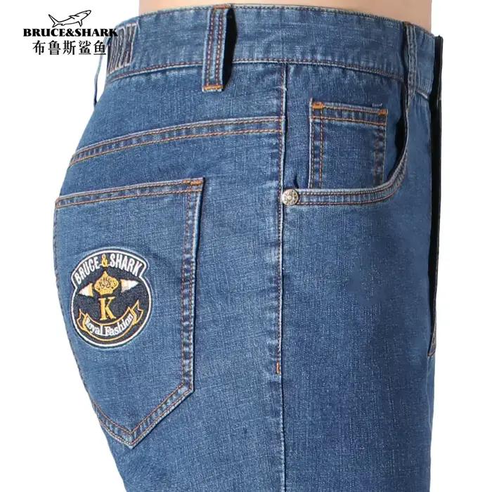 Nouveau été mince bleu hommes jean décontracté droit Stretch coton Denim Bruce & requin