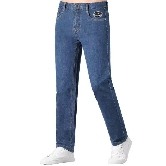 Nouveau été mince bleu hommes jean décontracté droit Stretch coton Denim Bruce & requin