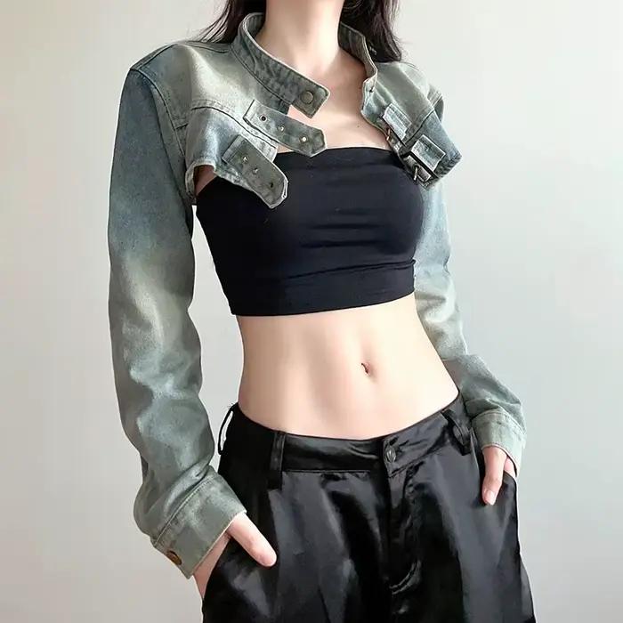 MEXZT Y2K recadrée veste en jean femmes Vintage 90S Sexy à manches longues
