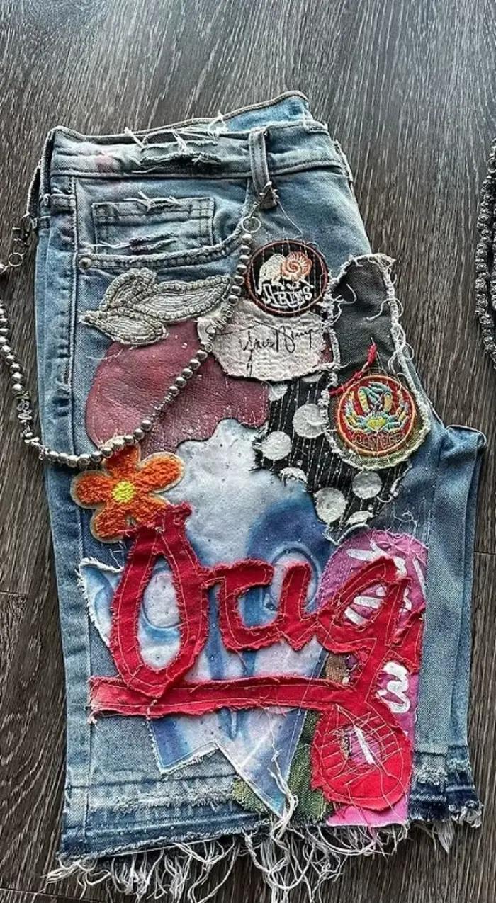 Shorts en denim rétro gothiques pour hommes et femmes