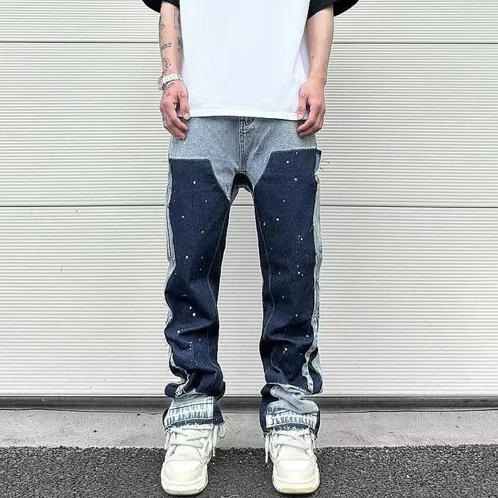 Pantalon micro évasé éclaboussé d'encre jeans homme marque tendance européenne américaine mode streetwear occasions spéciales