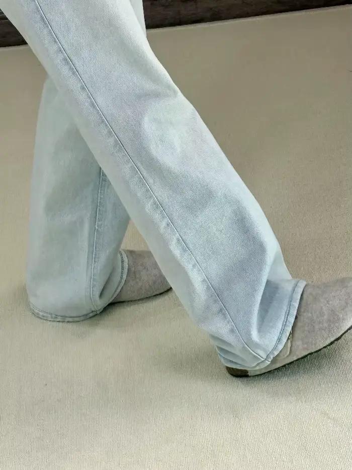 Jean Y2K Bleu Clair Taille Haute Coupe Large Femme Printemps Automne Occasions Spéciales
