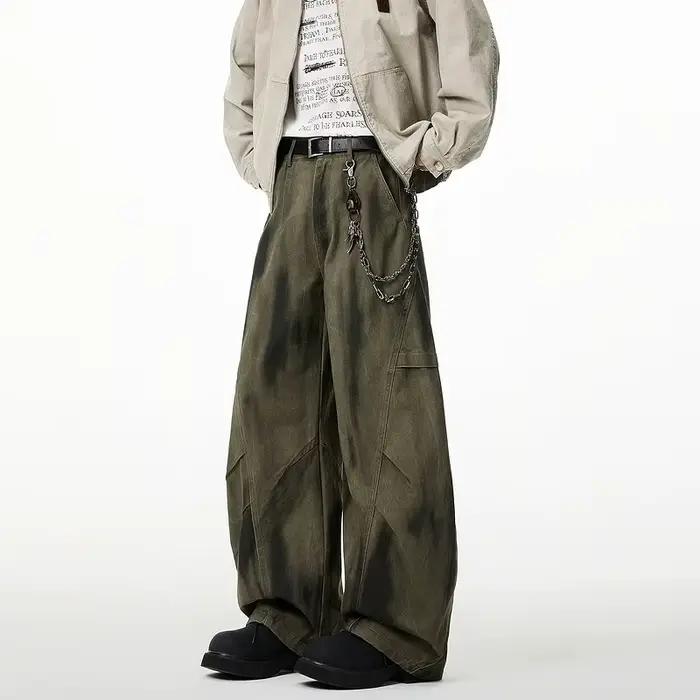 2025 nouveaux hommes plissé en détresse rétro droit Jean haute rue mode Baggy Cargo Denim pantalon Y2K Vintage jeunesse