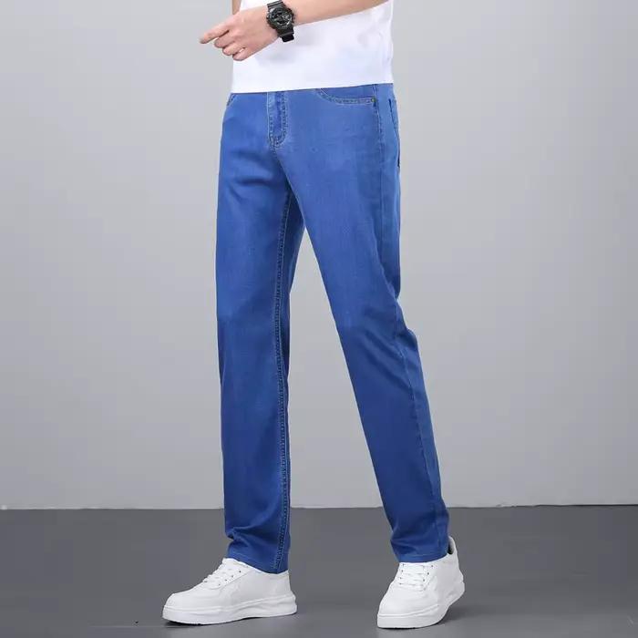 Jean en Lyocell 70% Coupe Droite Style Soie Glacée Business Casual Bleu Clair Extensible en Coton Denim – Collection Printemps-Été 2026