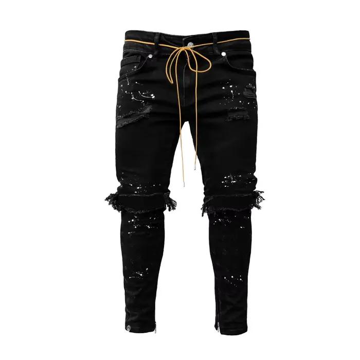 Jean Slim Peint pour Homme, Pantalon à Trous, Nouvelle Collection