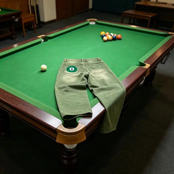 Jean vintage taille 6 brodé billard Y2K ample couleur matcha style streetwear américain hip-hop Harajuku pour hommes et femmes