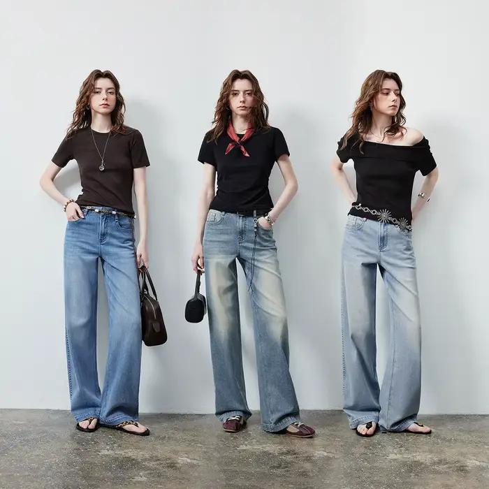 TOYOUTH Jean en denim de coton et lyocell pour femme