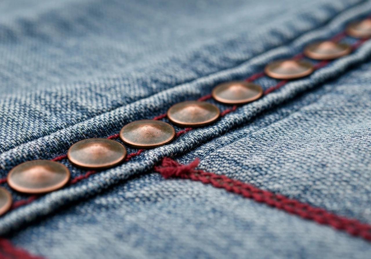 Macro: rivet cuivre et lisière selvedge rouge