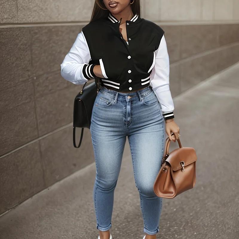 Veste de baseball à simple boutonnage pour femmes, veste assortie, européen et N, document, printemp