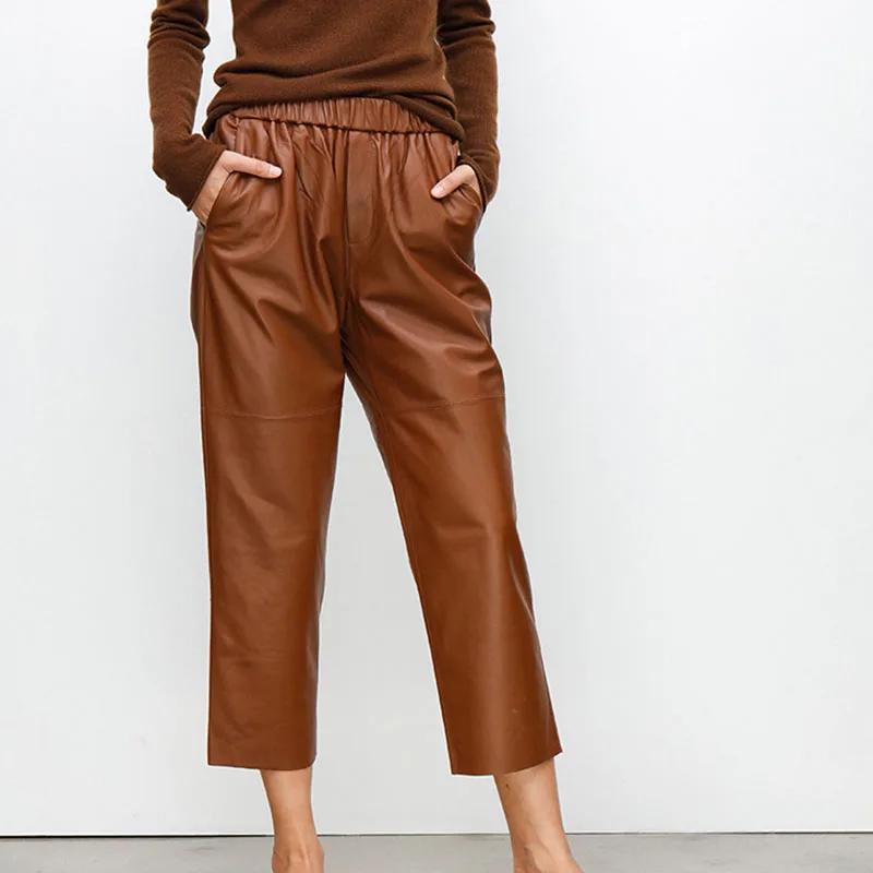 Nouveauté 2026 : Pantalon Streetwear Grande Taille Y2K en Cuir Véritable, Pantalon Harem Femme en Pe