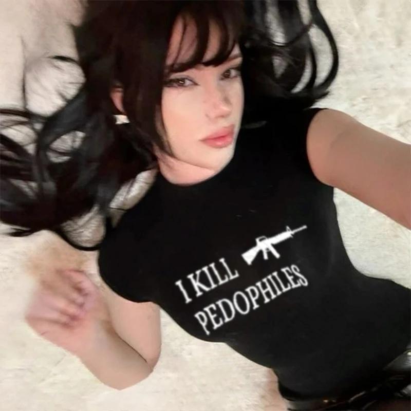 Grunge Punk Hip Hop Y2K femmes T-Shirt à manches courtes Sexy mince Chic mode imprimé haut court got