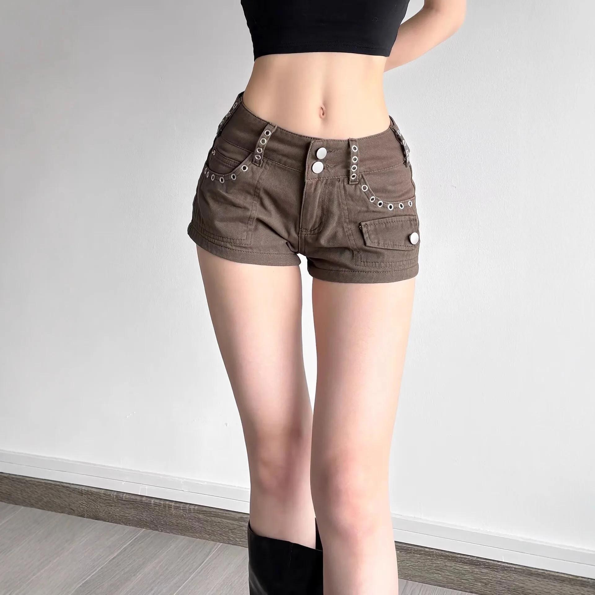 Shorts en jean taille haute personnalisés style américain, cool, sexy, mélange de coton, pour le quotidien, avec double boucle