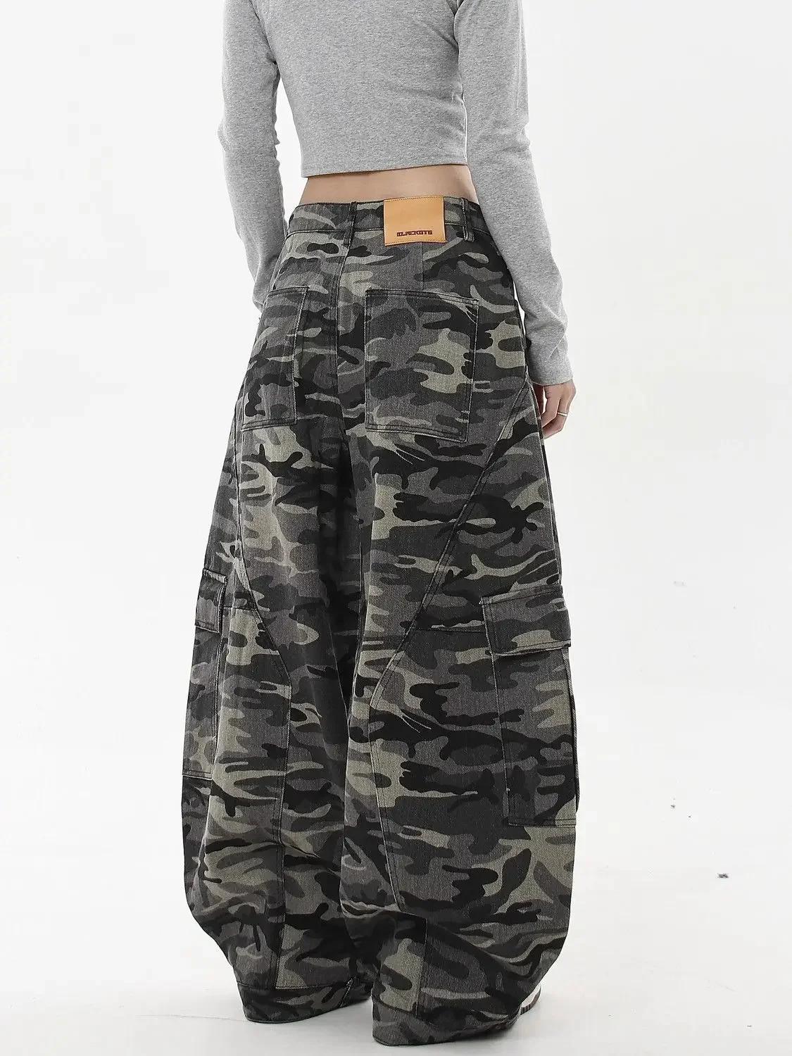 Jean de Camouflage taille haute pour femmes, Vintage, poches multiples, Hip Pop des années 2000, Baggy Y2K, pantalon en Denim, rétro américain, jambes larges