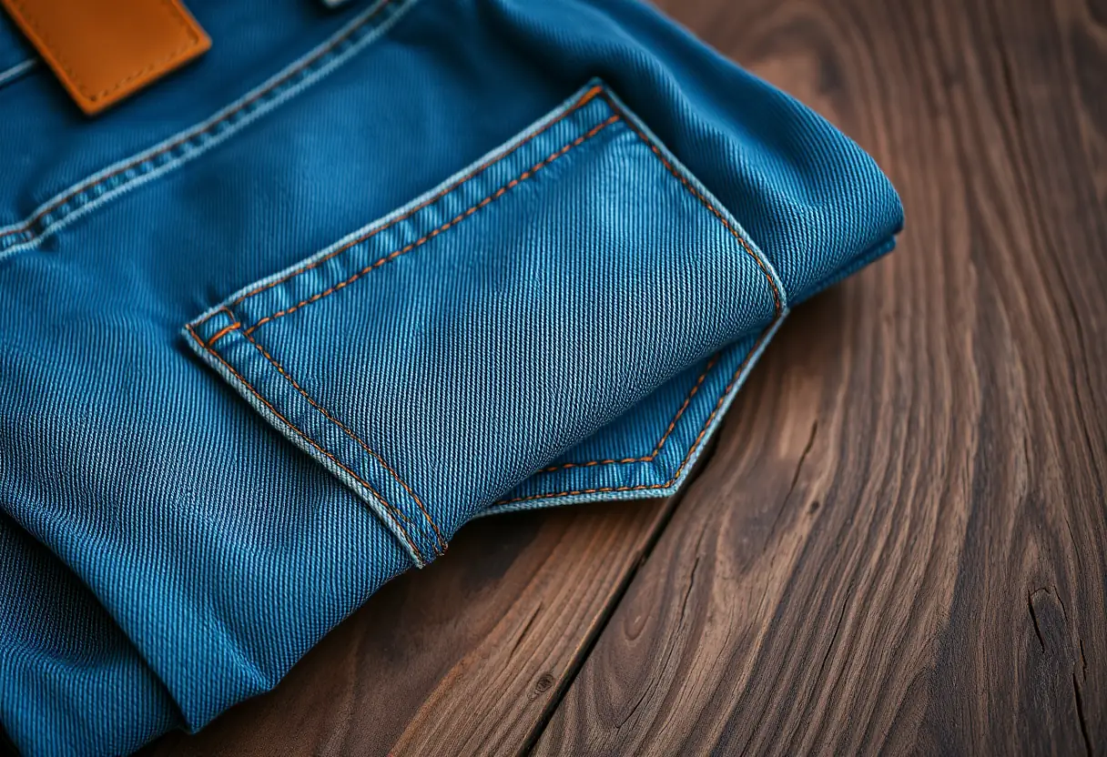 un tissu replié montrant l'ourlet d'un jean